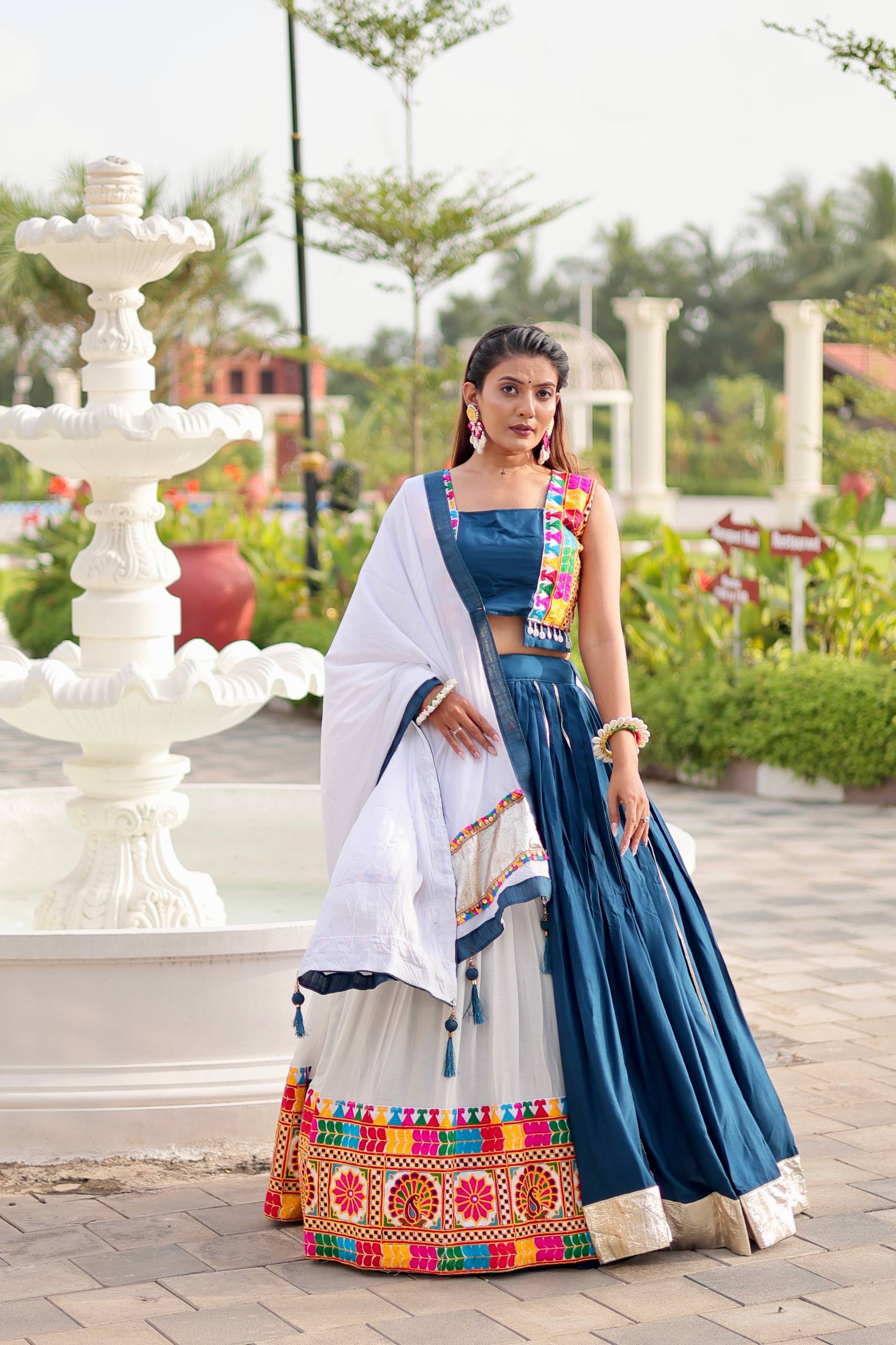 Pure Cotton Navratri Lehenga Choli Set with Heavy Gamathi Work & 6-Meter Flair